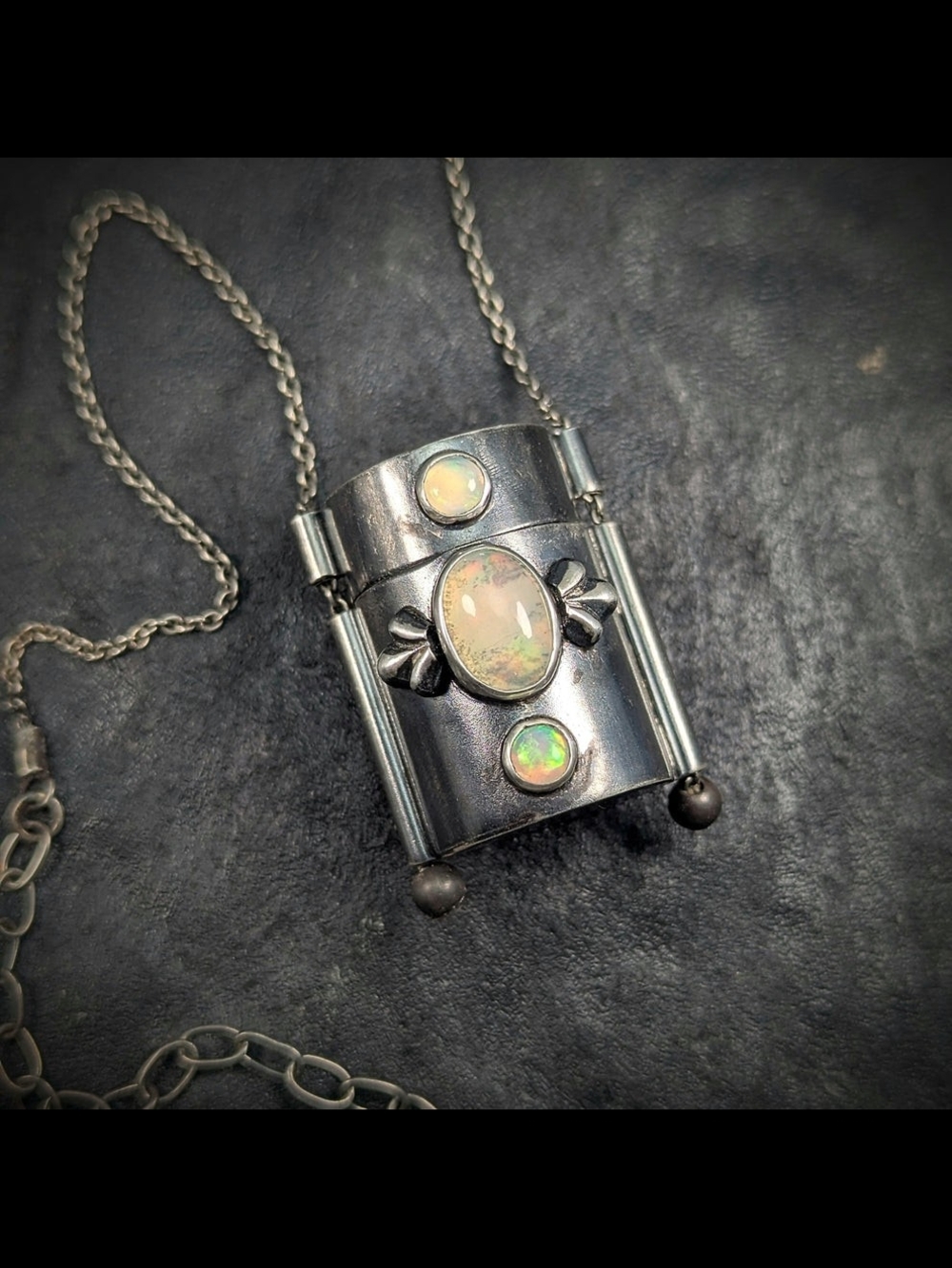 Sterling Silver Opal Pendant Necklace - Iridescent Opal Accent